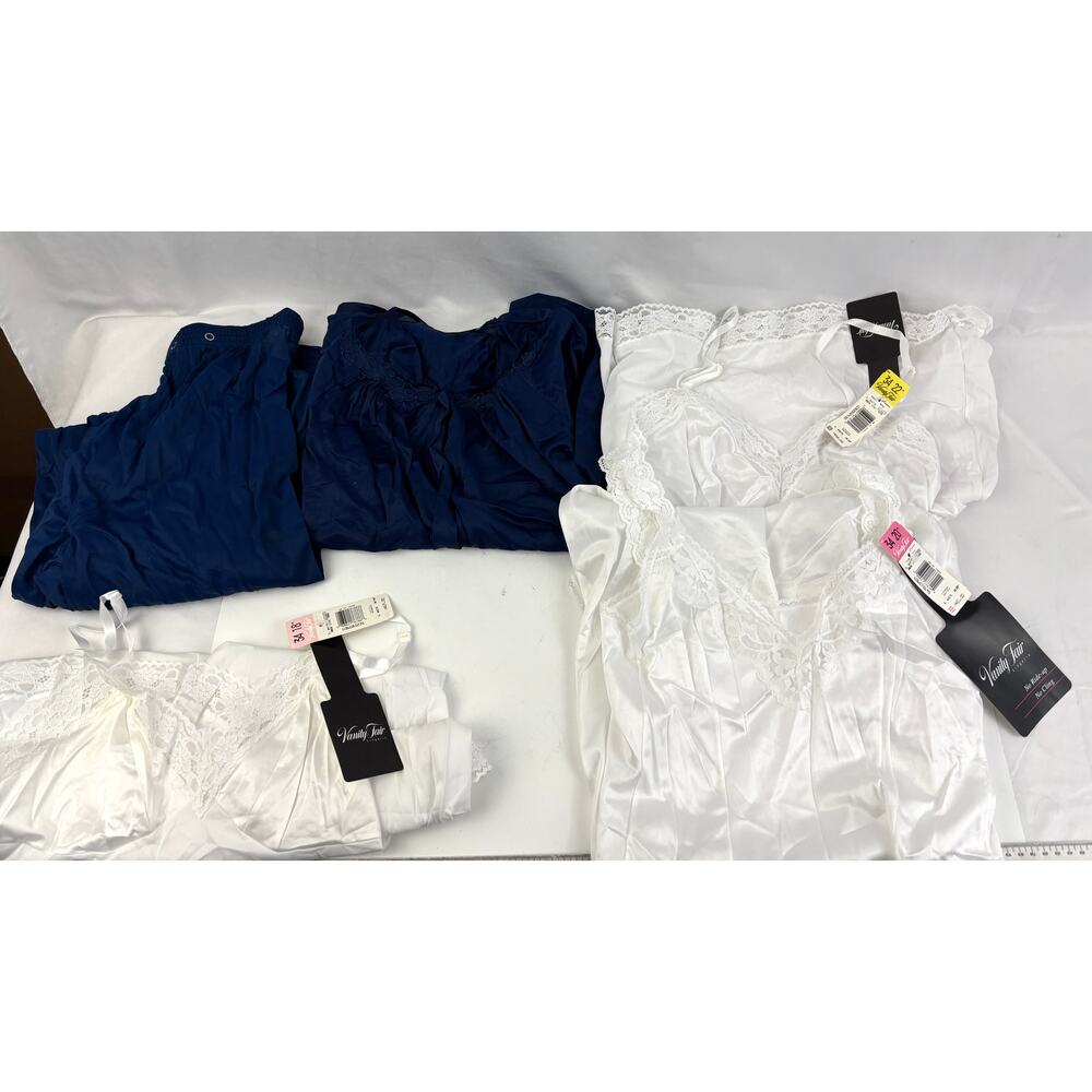 Vintage LOT 5x VTG Vanity Fair Nightgowns Slips White Blue‎ Nylon Lace NWT Usa